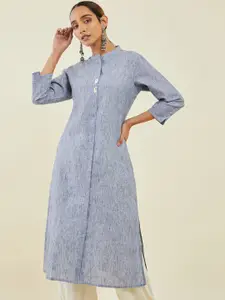 Soch Women Woven Design Linen Straight Kurta