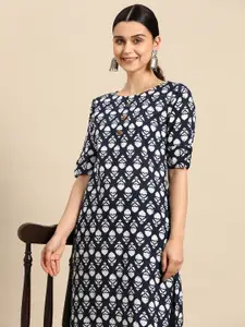 Anouk Women Floral Printed Pure Cotton Indigo Kurta