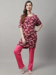 Kanvin Women Floral Printed Pure Cotton Night Suit