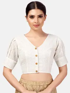 Studio Shringaar Chikankari Embroidered Pure Cotton Saree Blouse