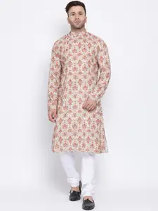 NAMASKAR Men Ethnic Motifs Printed Mandarin Collar Linen Kurta