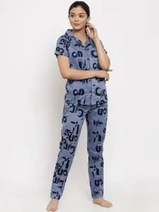 Claura Women Typography Printed Pure Cotton Night suit