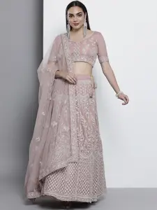 Fusionic Embroidered Net Semi-Stitched Lehenga & Unstitched Blouse With Dupatta