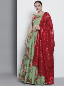 Fusionic Printed Organza Semi-Stitched Lehenga & Unstitched Blouse With Dupatta