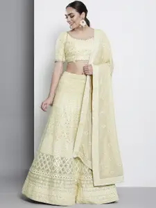 Fusionic Embroidered Thread Work Semi-Stitched Lehenga & Unstitched Blouse With Dupatta