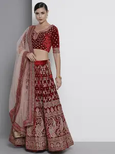 Fusionic Embroidered Thread Work Semi-Stitched Lehenga & Unstitched Blouse With Dupatta