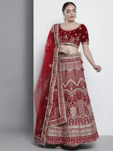 Fusionic Embroidered Beads & Stone Semi-Stitched Lehenga & Unstitched Blouse With Dupatta