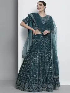 Fusionic Embroidered Net Semi-Stitched Lehenga & Unstitched Blouse With Dupatta