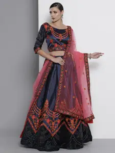 Fusionic Embroidered Beads & Stones Semi-Stitched Lehenga & Unstitched Blouse With Dupatta