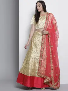 Fusionic Embroidered Beads & Stones Semi-Stitched Lehenga & Unstitched Blouse With Dupatta