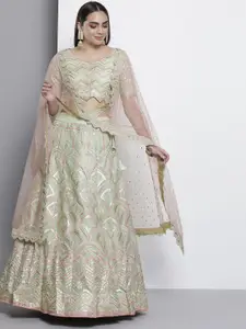 Fusionic Embroidered Beads & Stones Semi-Stitched Lehenga & Unstitched Blouse With Dupatta