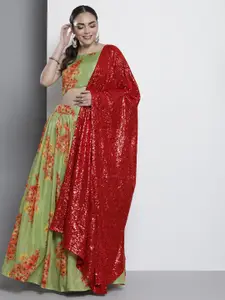 Fusionic Floral Printed Semi-Stitched Lehenga & Unstitched Blouse With Dupatta