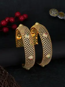 Adwitiya Collection Set Of 2 Gold-Plated Stones-Studded Bangles
