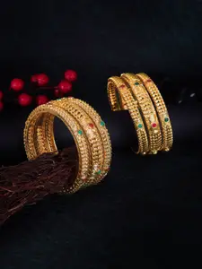 Adwitiya Collection Set Of 6 Gold-Plated Stone-Studded Bangles
