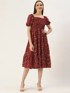 Off Label Red Floral A-Line Midi Dress