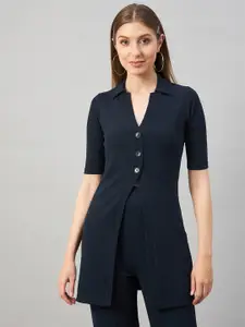 Orchid Blues Women Spread Collar Longline Casual Shirt