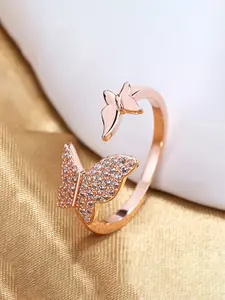 Raajsi by Yellow Chimes 925 Sterling Silver Rose Gold-Plated Stone Adjustable Finger Ring