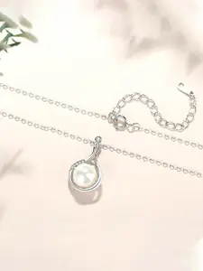 Raajsi by Yellow Chimes 925 Sterling Pure Silver Silver-Plated pearl-Studded Pendant With Chain