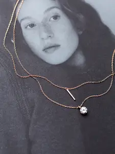 Raajsi by Yellow Chimes 925 Sterling Silver Rose Gold-Plated & Stone-Studded Dual Layer Pendant Chain