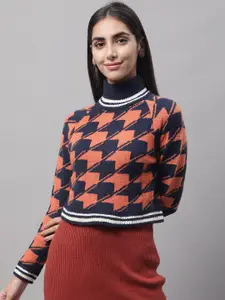 NoBarr Women Geometric Printed Acrylic Crop Pullover