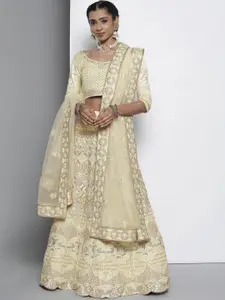 Fusionic Embroidered Thread Work Semi-Stitched Lehenga & Unstitched Blouse With Dupatta