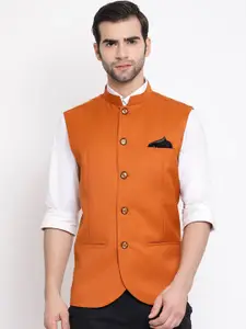 VASTRAMAY Men Curved Hem Woven Nehru Jacket
