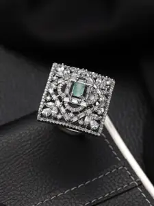 Jazz and Sizzle Silver-Plated AD-Studded Adjustable Finger Ring