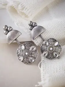 ATIBELLE German Silver-Plated Fusion Inspired & Stone-Studded Drop Earrings