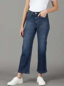 SHOWOFF Women Straight Fit High-Rise Mildly Distressed Light Fade Jeans