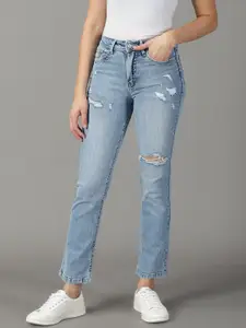 SHOWOFF Women Mildly Distressed Light Fade Acid Wash High-Rise Stretchable Jeans