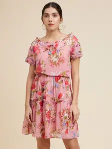 Emmyrobe Tie-Up Neck Floral Printed Georgette Dress