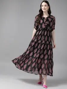 Aarika Floral Georgette A-Line Maxi Dress With Ruffled Detail