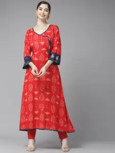 Aarika Women Ethnic Motifs Printed Flared Sleeves Cotton Kurta