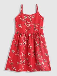 YK Girls Floral Printed Crepe A-Line Dress