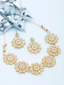 Anouk Gold-Plated Kundan-Studded & Beaded  Necklace & Earrings Set