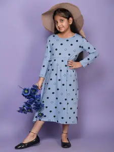 LilPicks Girls Polka Dots Printed Midi Cotton Fit & Flare Dress