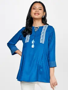 Global Desi Embroidery Tie-Up Neck Top