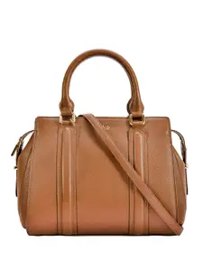 eske Brown Black Textured Leather Detachable Strap & Dual Carry Style Satchel Handbag