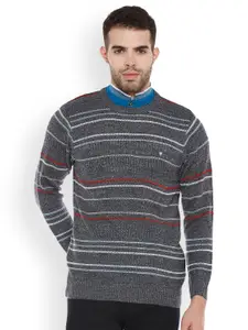 Duke Men Grey Striped Pullover