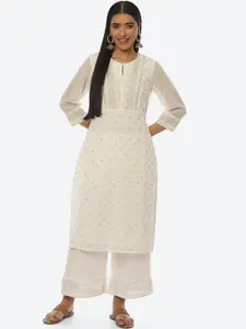 Rangriti Women Floral Printed Keyhole Neck Straight Kurta