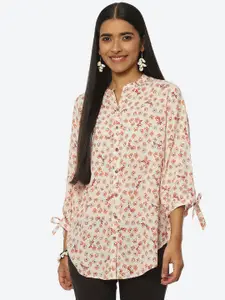Rangriti Plus Size Floral Print Mandarin Collar Top