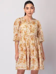 FabAlley Floral Puff Sleeved Georgette Dress