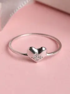 Clara 925 Sterling Silver Rhodium-plated & CZ Stone-Studded Heart Shaped Love Finger Ring
