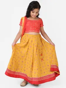 Fabindia Girls Embroidered Cotton Ready to Wear Lehenga & Blouse With Dupatta