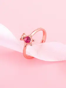 GIVA 925 Sterling Silver Rose Gold-Plated Cuddly Teddy Bear Adjustable Finger Ring