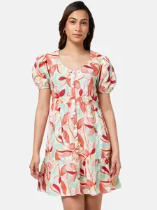 Honey by Pantaloons Floral Printed Puffed Sleeve Fit And Flare Cotton Dress