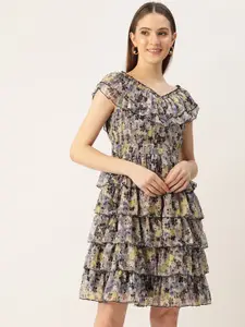 Antheaa Floral Layered Chiffon A-Line Dress