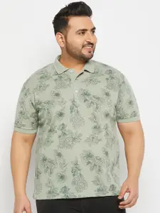 THE MILLION CLUB Men Plus Size Tropical Printed Polo Collar Cotton T-shirt