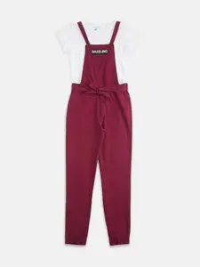 Pantaloons Junior Girls Solid Dungarees With T-shirt