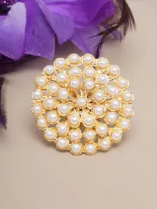 Anouk Gold-Plated Pearl-Studded  Finger Ring